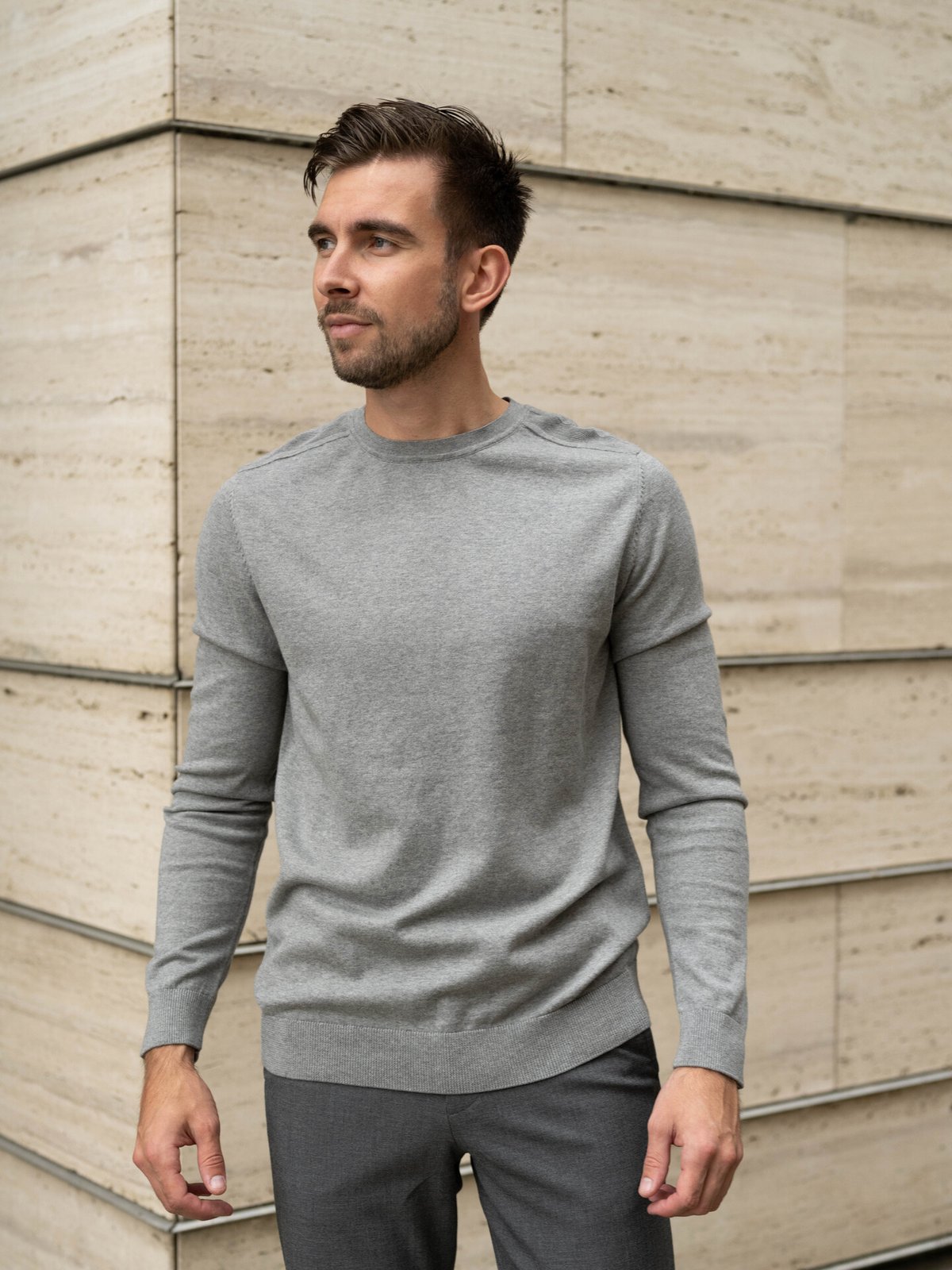 Selected Homme Berg Crew Neck Medium Grey Melange