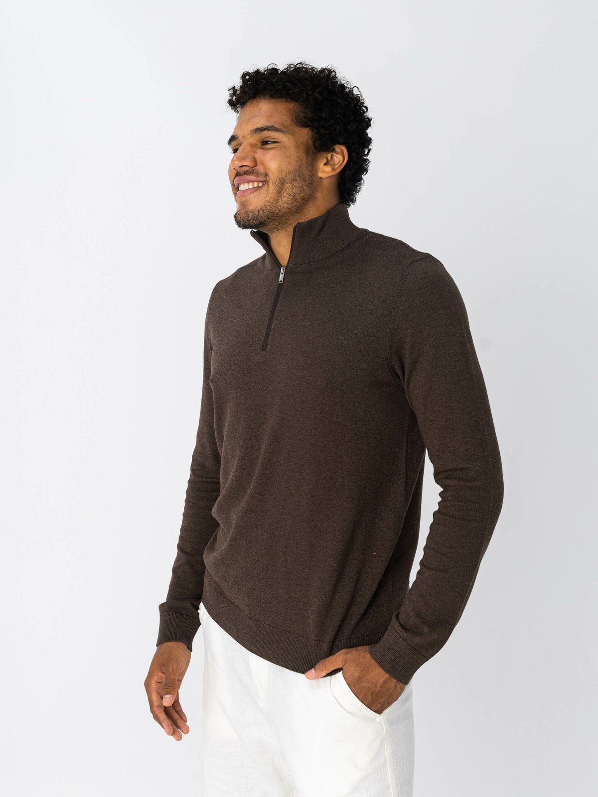 Selected Homme Berg Half Zip Cardigan Demitasse Melange