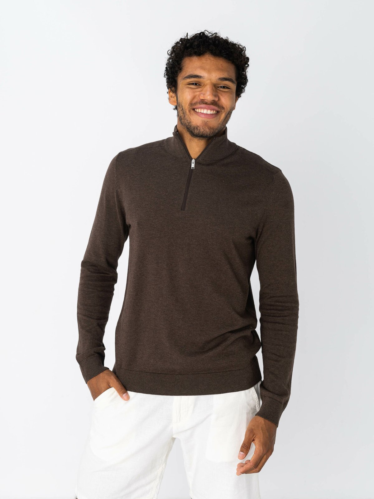 Selected Homme Berg Half Zip Cardigan Demitasse Melange