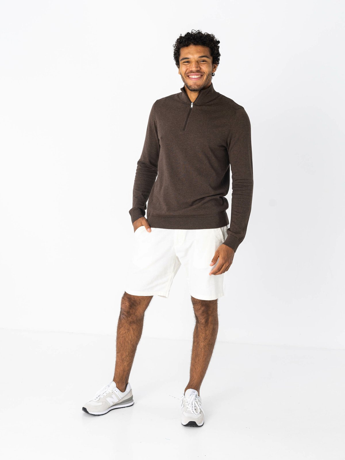 Selected Homme Berg Half Zip Cardigan Demitasse Melange