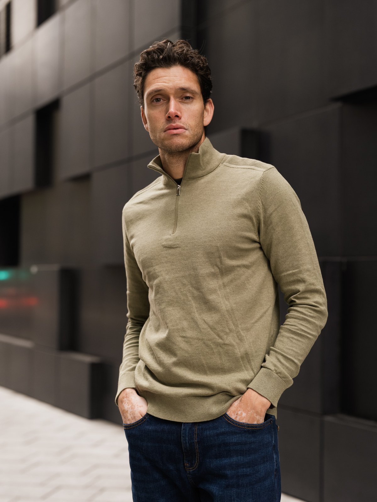 Selected Homme Berg Half Zip Cardigan Deep Lichen Green Melange