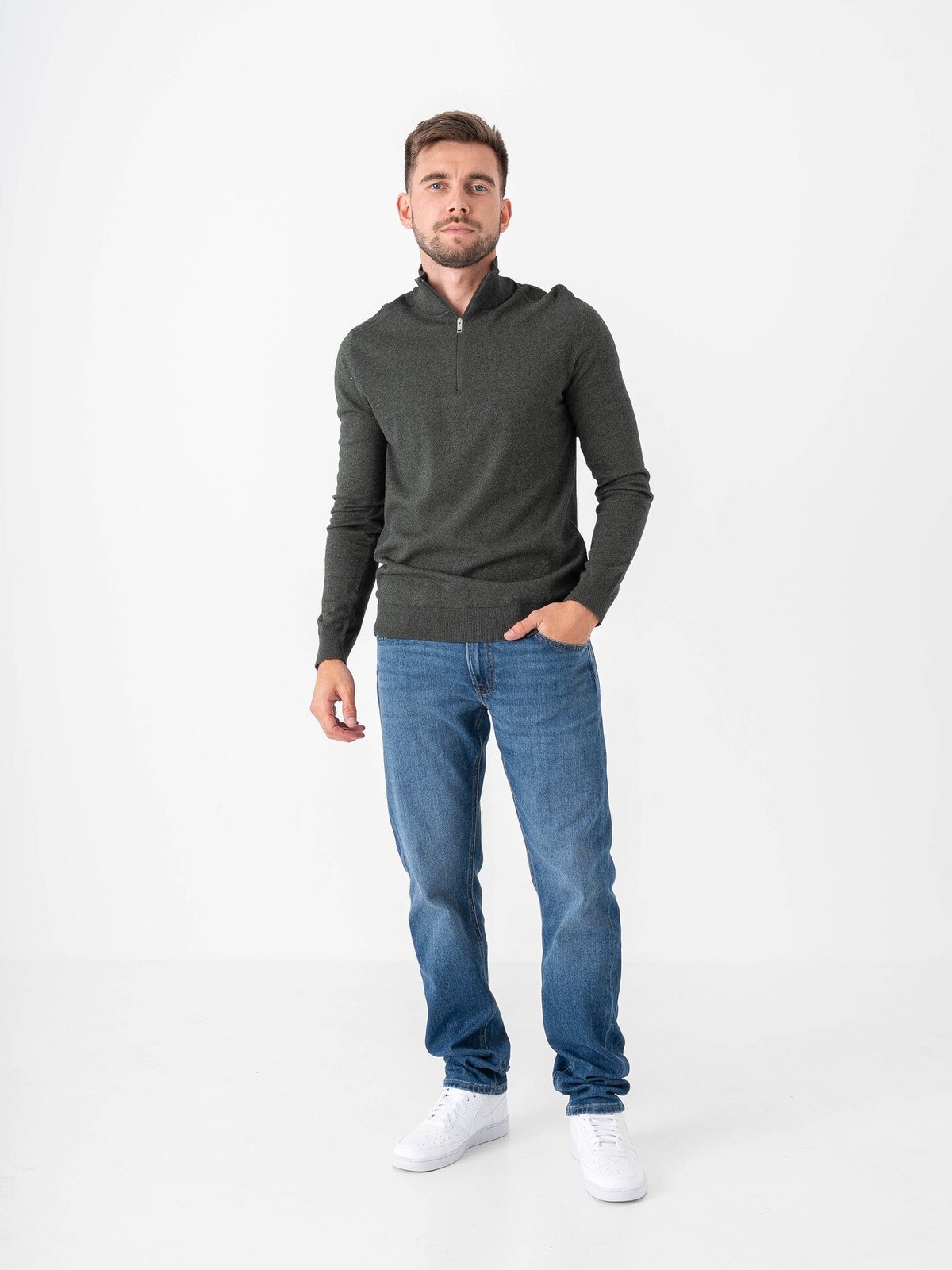 Selected Homme Selected Homme Berg Long Sleeve Half Zip Forest Night Twist