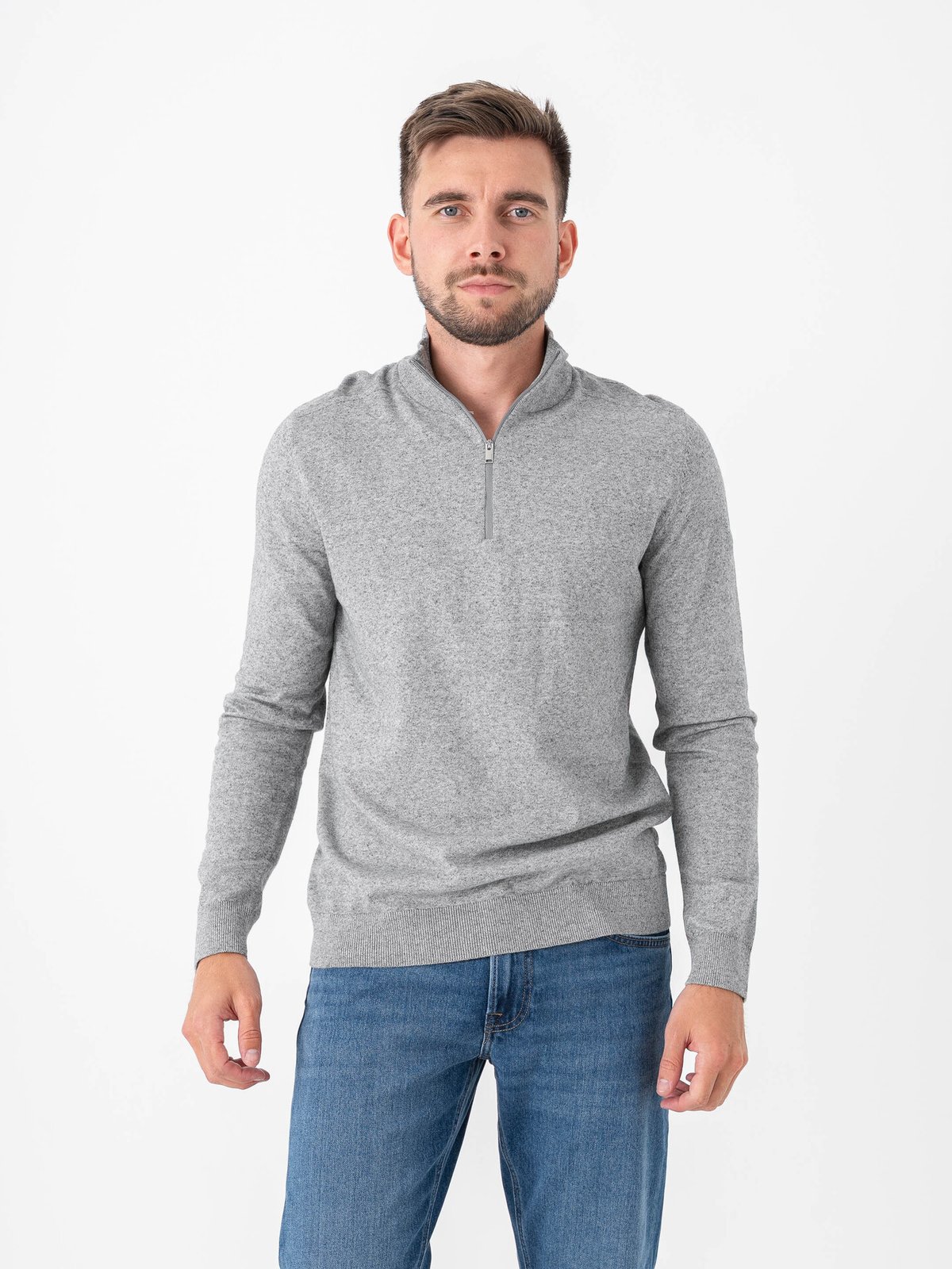 Selected Homme Selected Homme Berg Long Sleeve Half Zip Light Grey Melange
