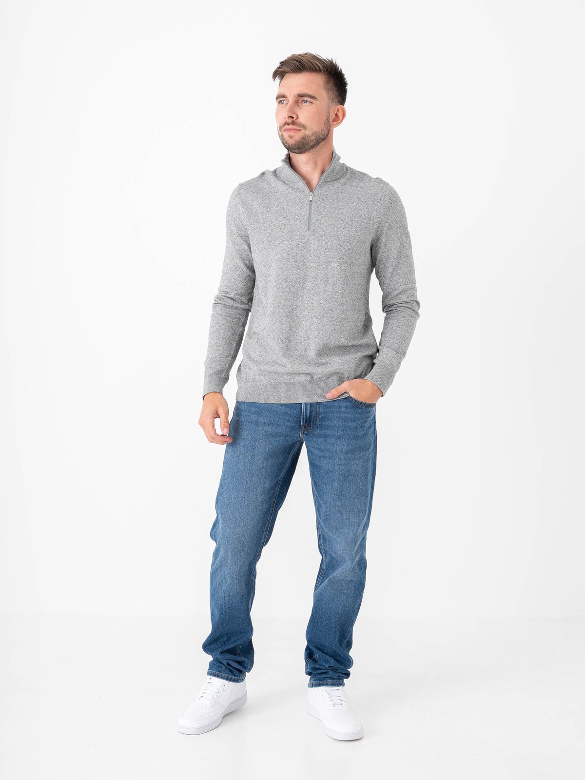 Selected Homme Selected Homme Berg Long Sleeve Half Zip Light Grey Melange