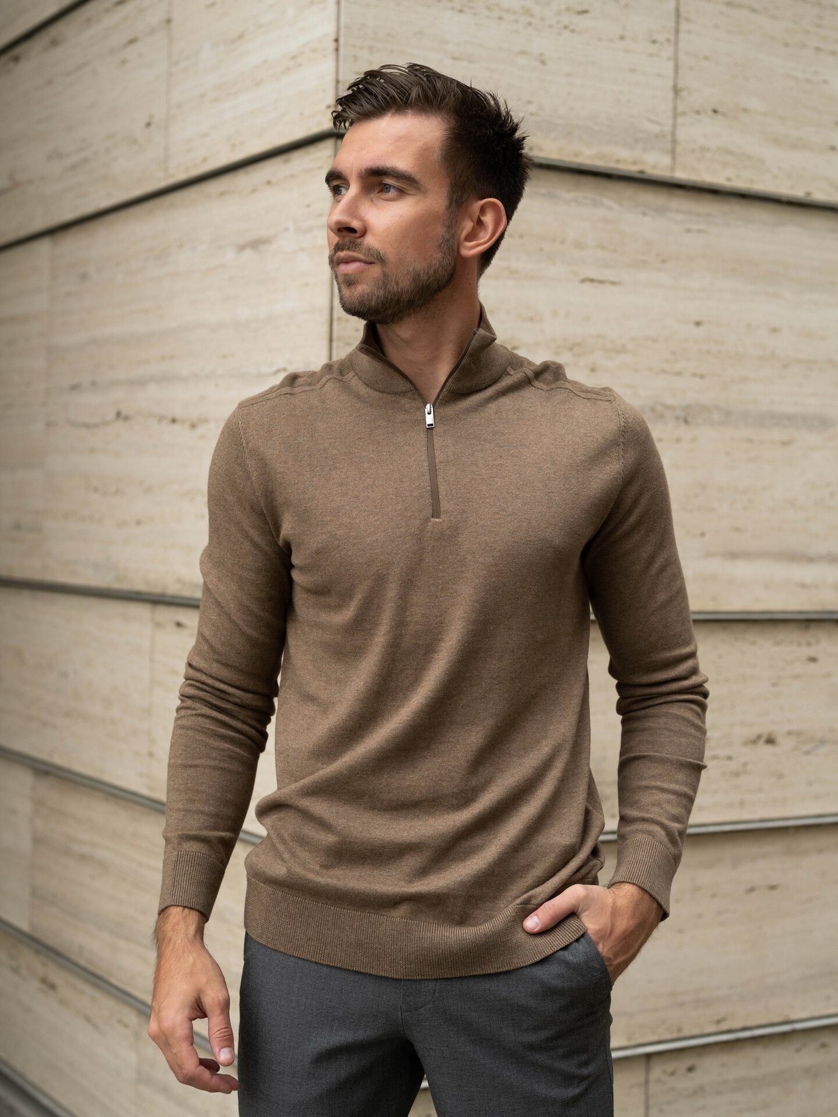 Selected Homme Selected Homme Berg Long Sleeve Half Zip Teak Melange