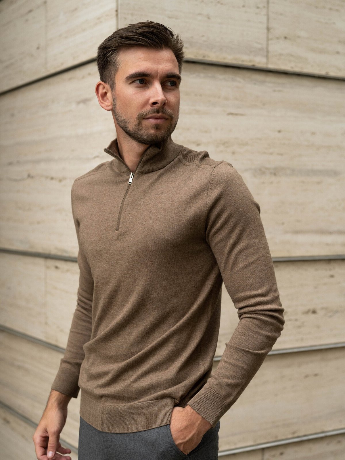 Selected Homme Selected Homme Berg Long Sleeve Half Zip Teak Melange