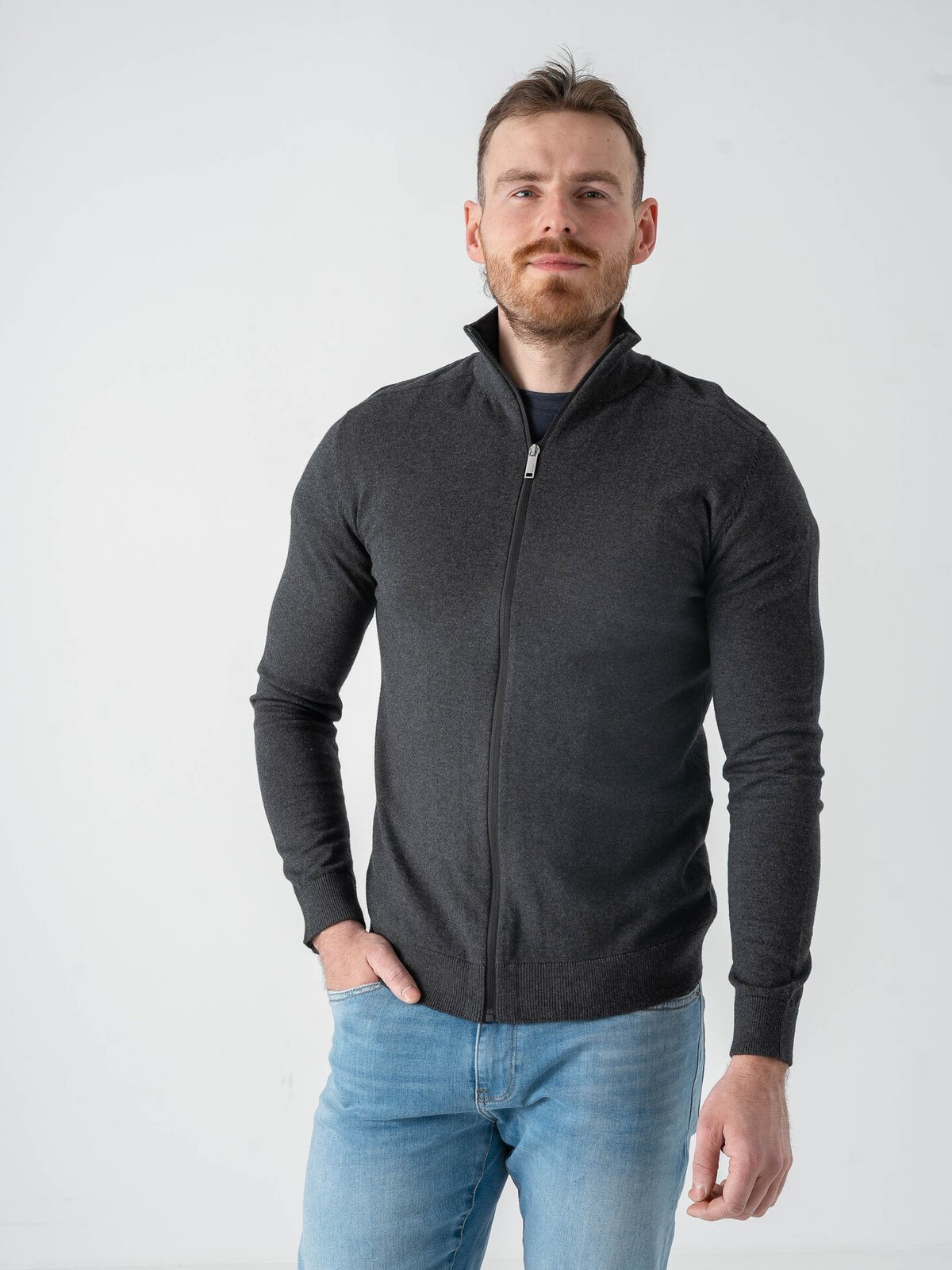 Selected Homme Berg Full Zip Cardigan Antracit Melange