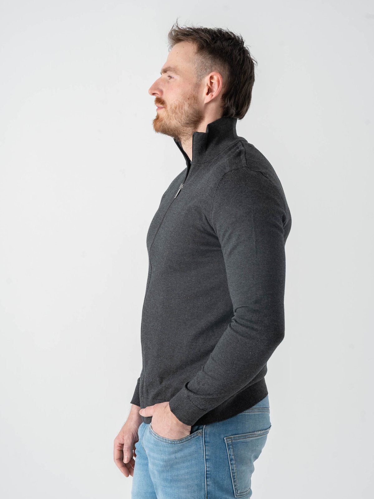 Selected Homme Berg Full Zip Cardigan Antracit Melange
