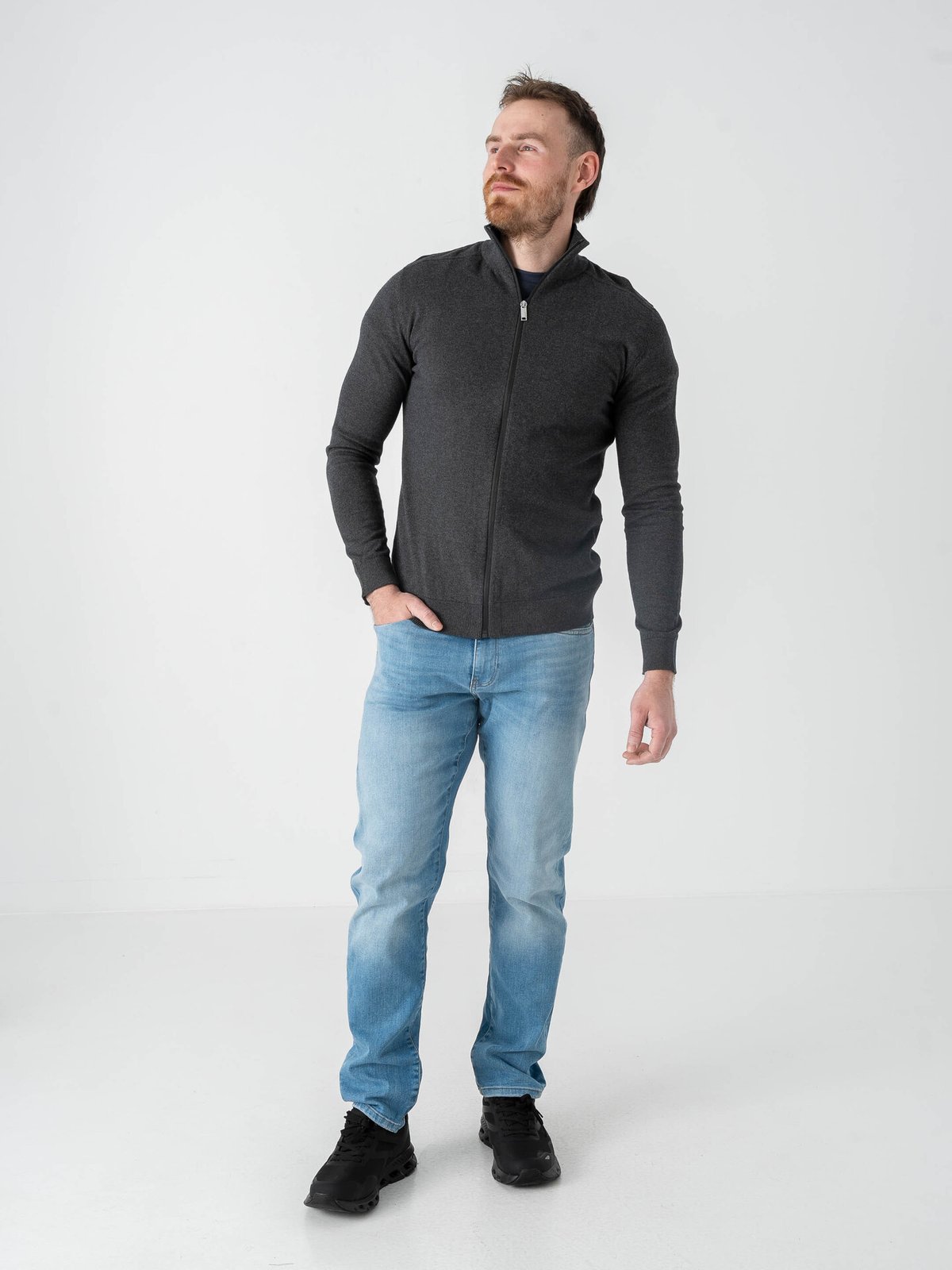Selected Homme Berg Full Zip Cardigan Antracit Melange