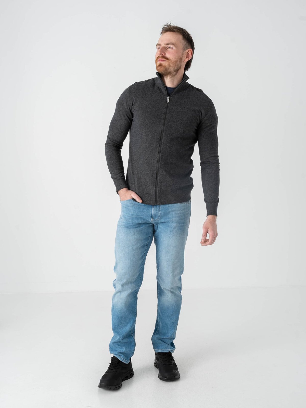 Selected Homme Berg Full Zip Cardigan Antracit Melange