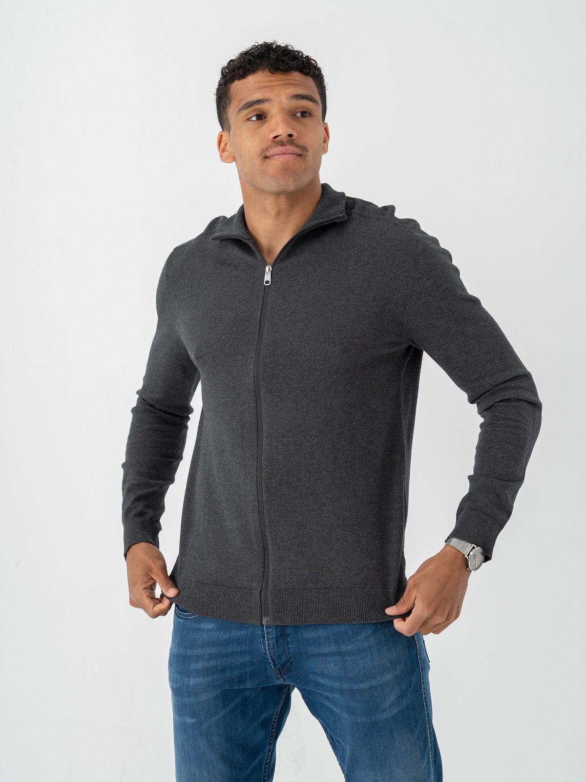 Selected Homme Berg Full Zip Cardigan Antracit Melange