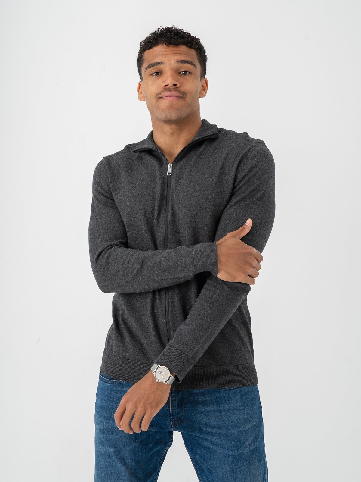 Selected Homme Berg Full Zip Cardigan Antracit Melange