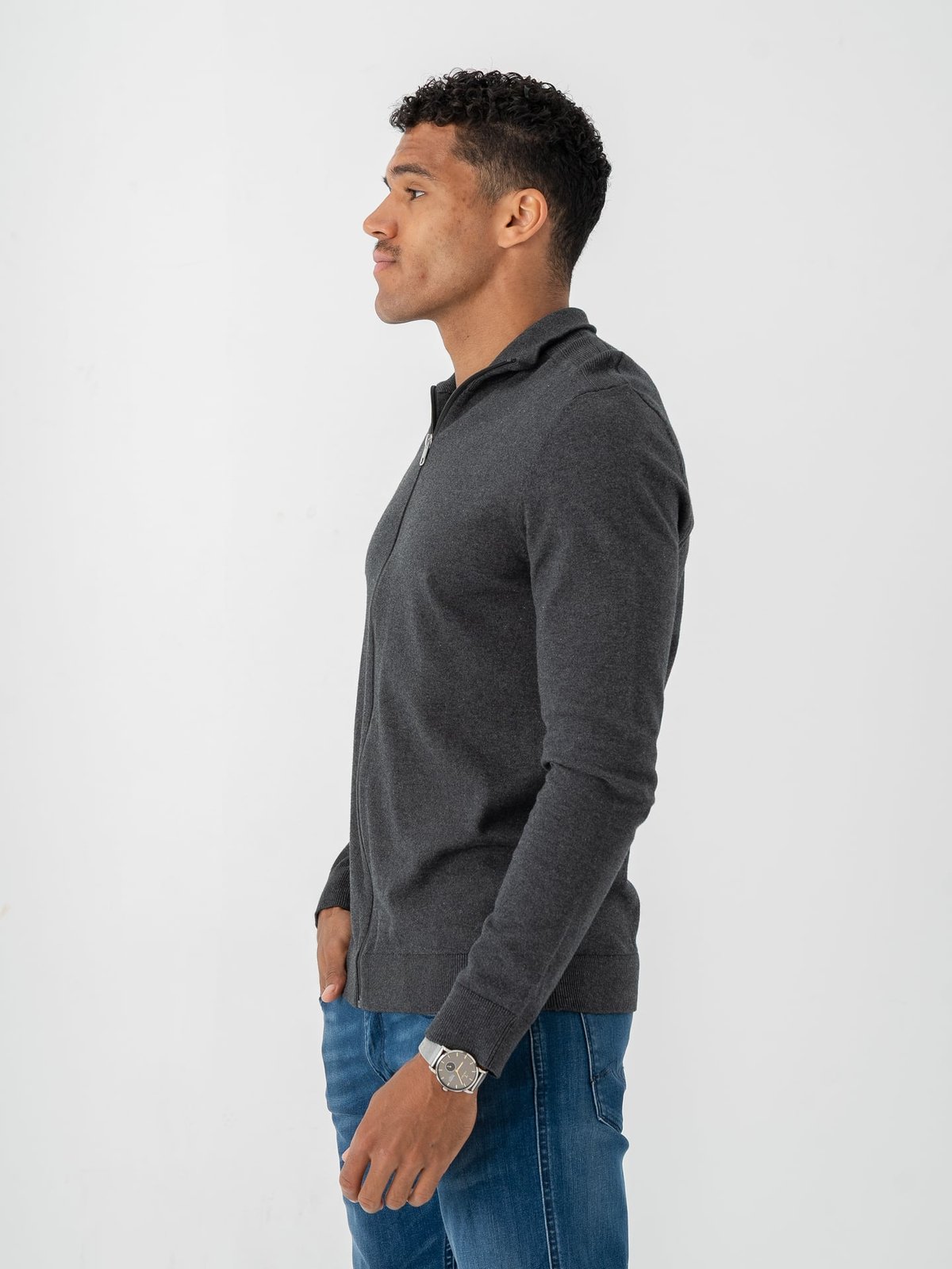 Selected Homme Berg Full Zip Cardigan Antracit Melange
