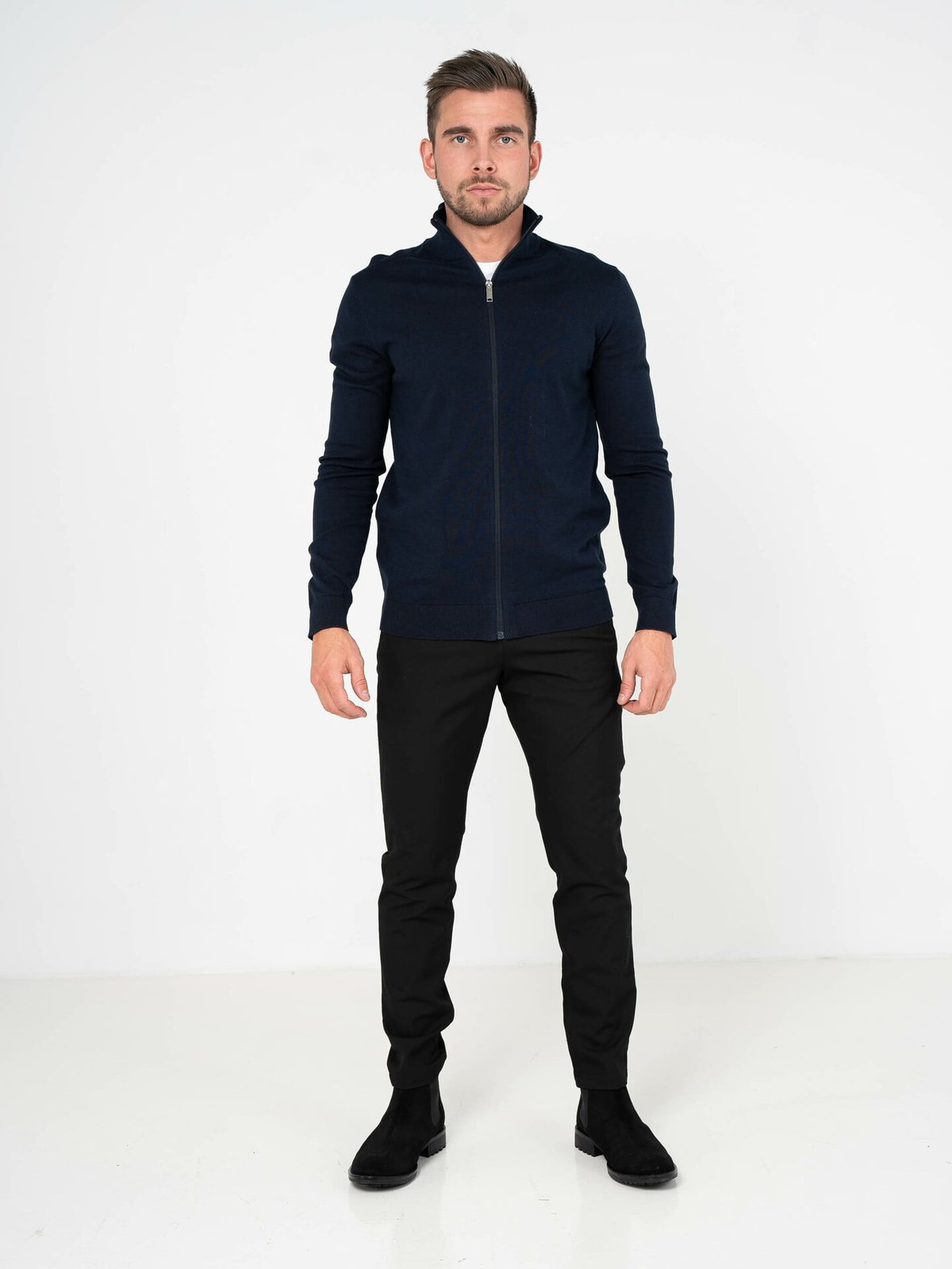 Selected Homme Berg Full Zip Cardigan Navy Blazer Melange