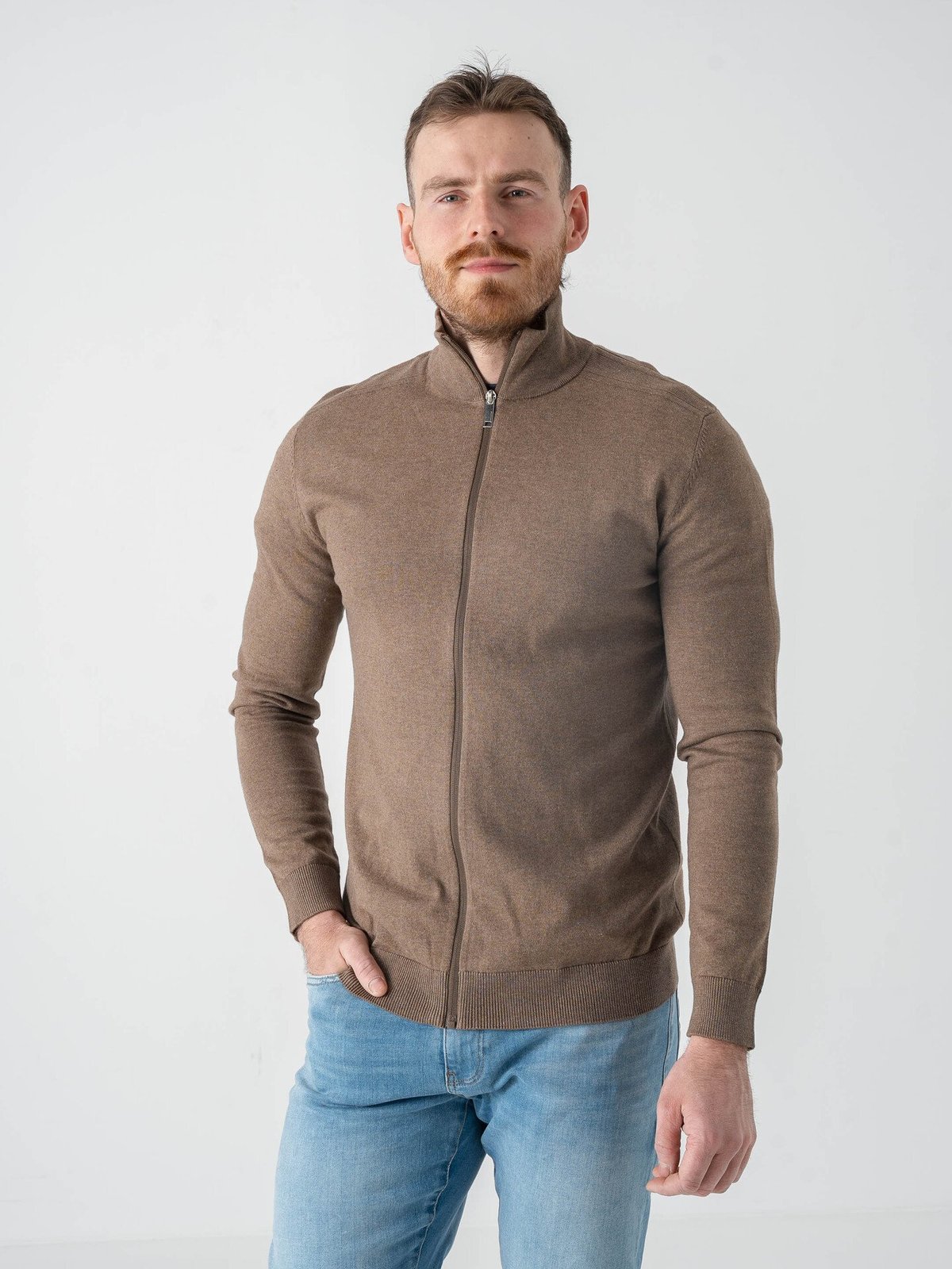 Selected Homme Berg Full Zip Cardigan Teak Melange