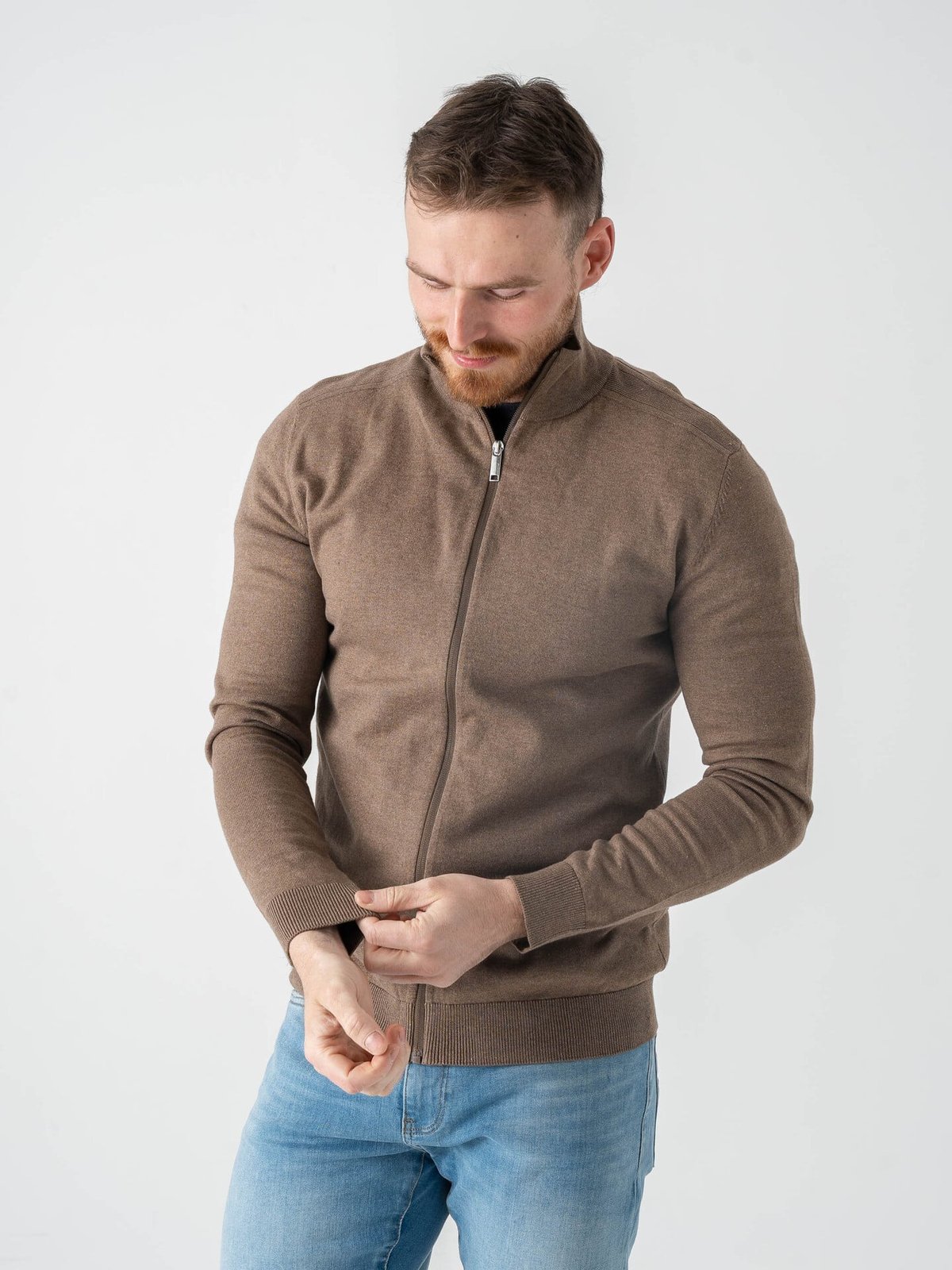 Selected Homme Berg Full Zip Cardigan Teak Melange