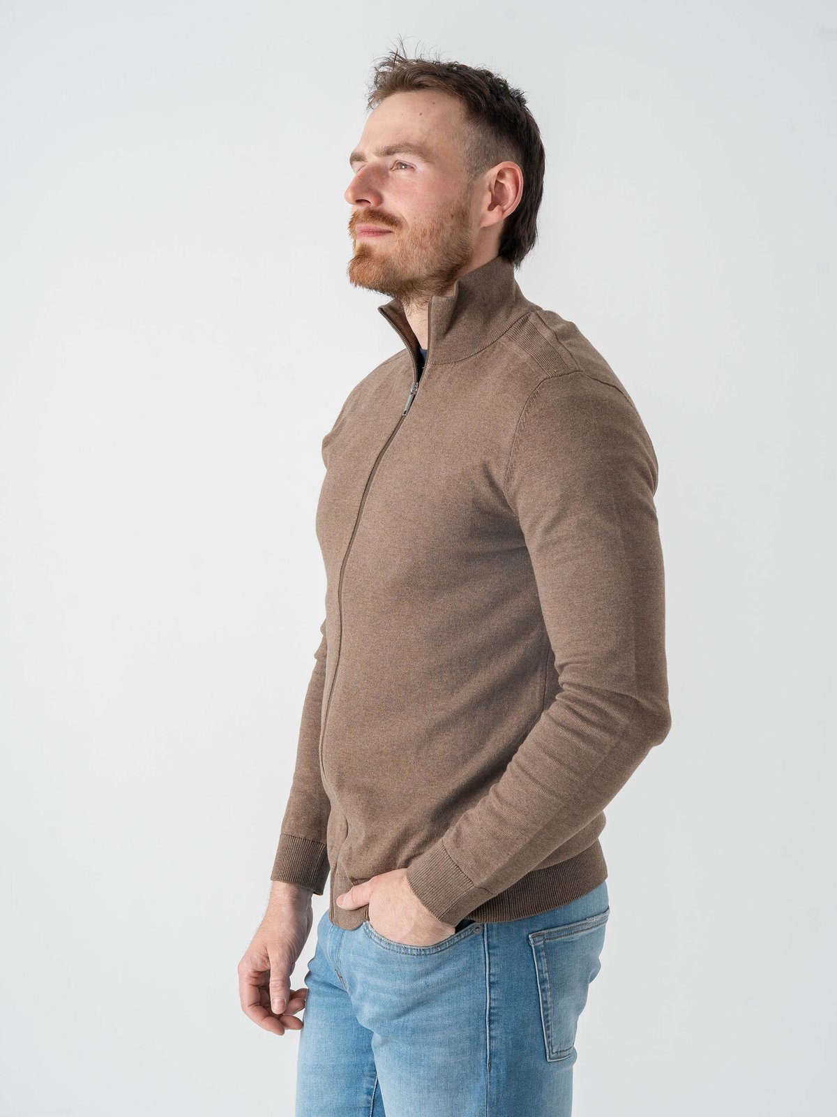 Selected Homme Berg Full Zip Cardigan Teak Melange