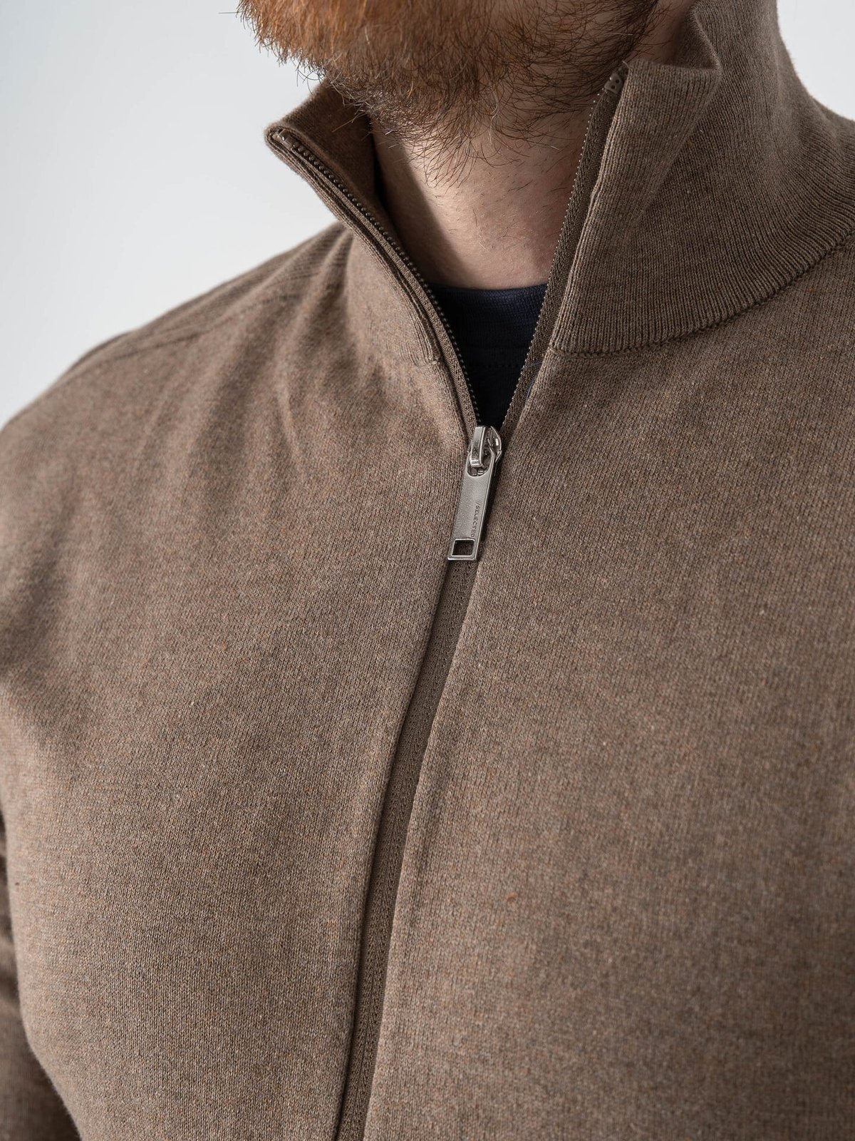 Selected Homme Berg Full Zip Cardigan Teak Melange