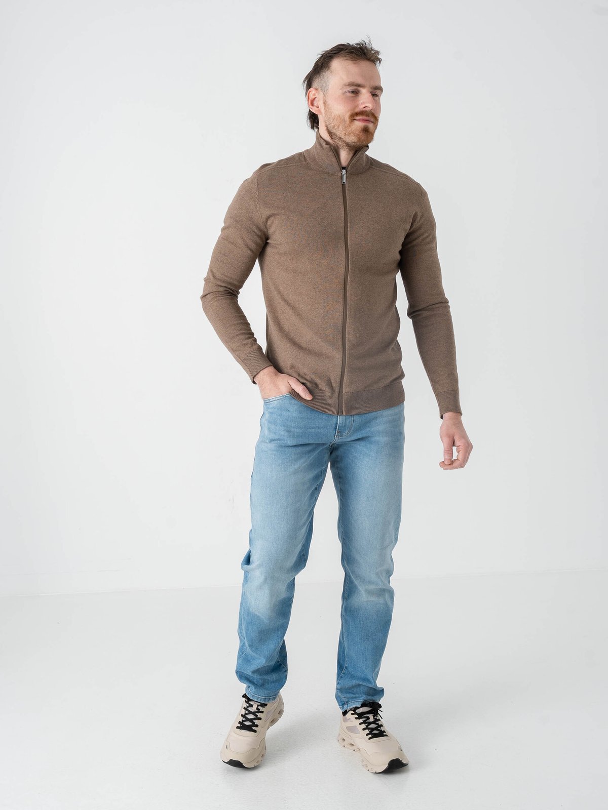 Selected Homme Berg Full Zip Cardigan Teak Melange