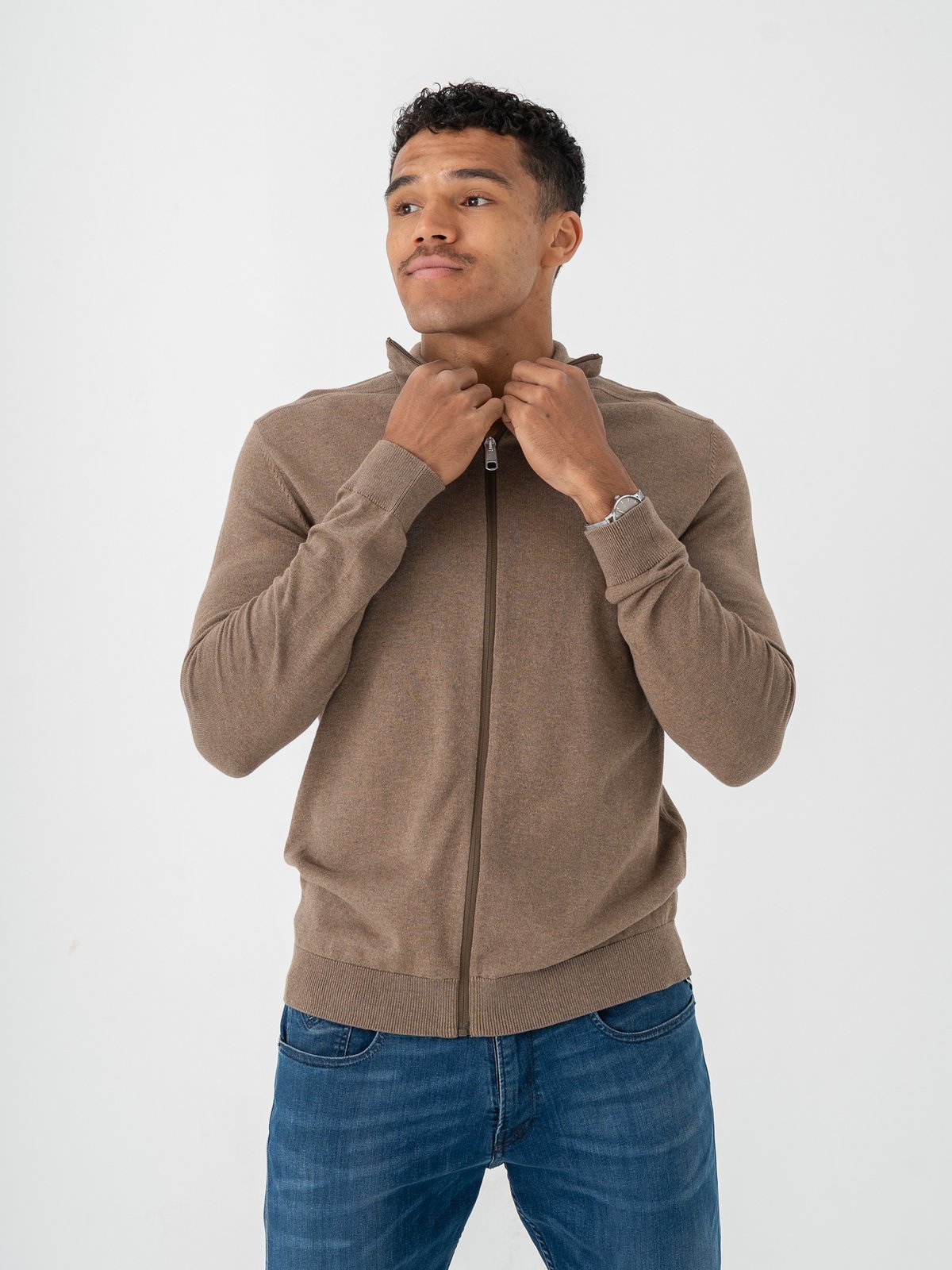 Selected Homme Berg Full Zip Cardigan Teak Melange