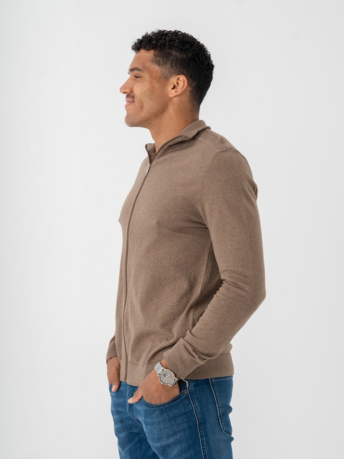 Selected Homme Berg Full Zip Cardigan Teak Melange