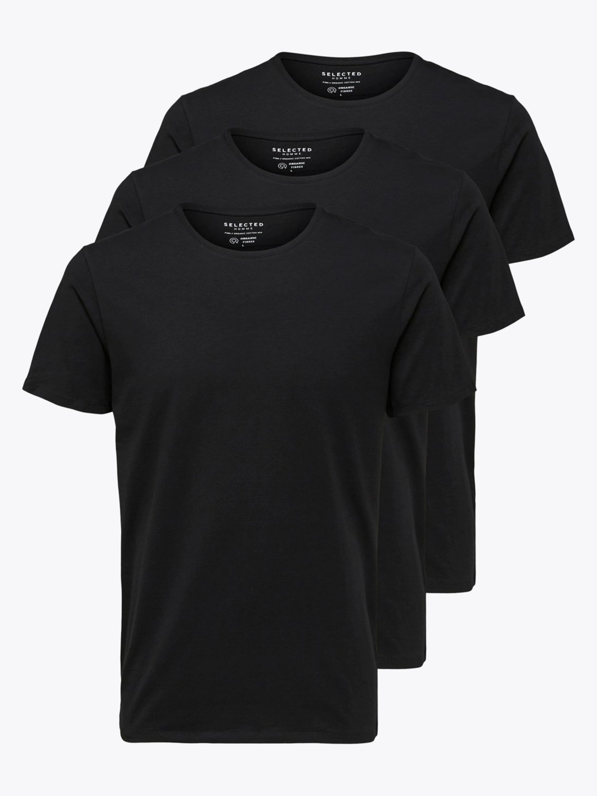 Selected Homme New Pima 3-Pack Short Sleeve O-Neck Black