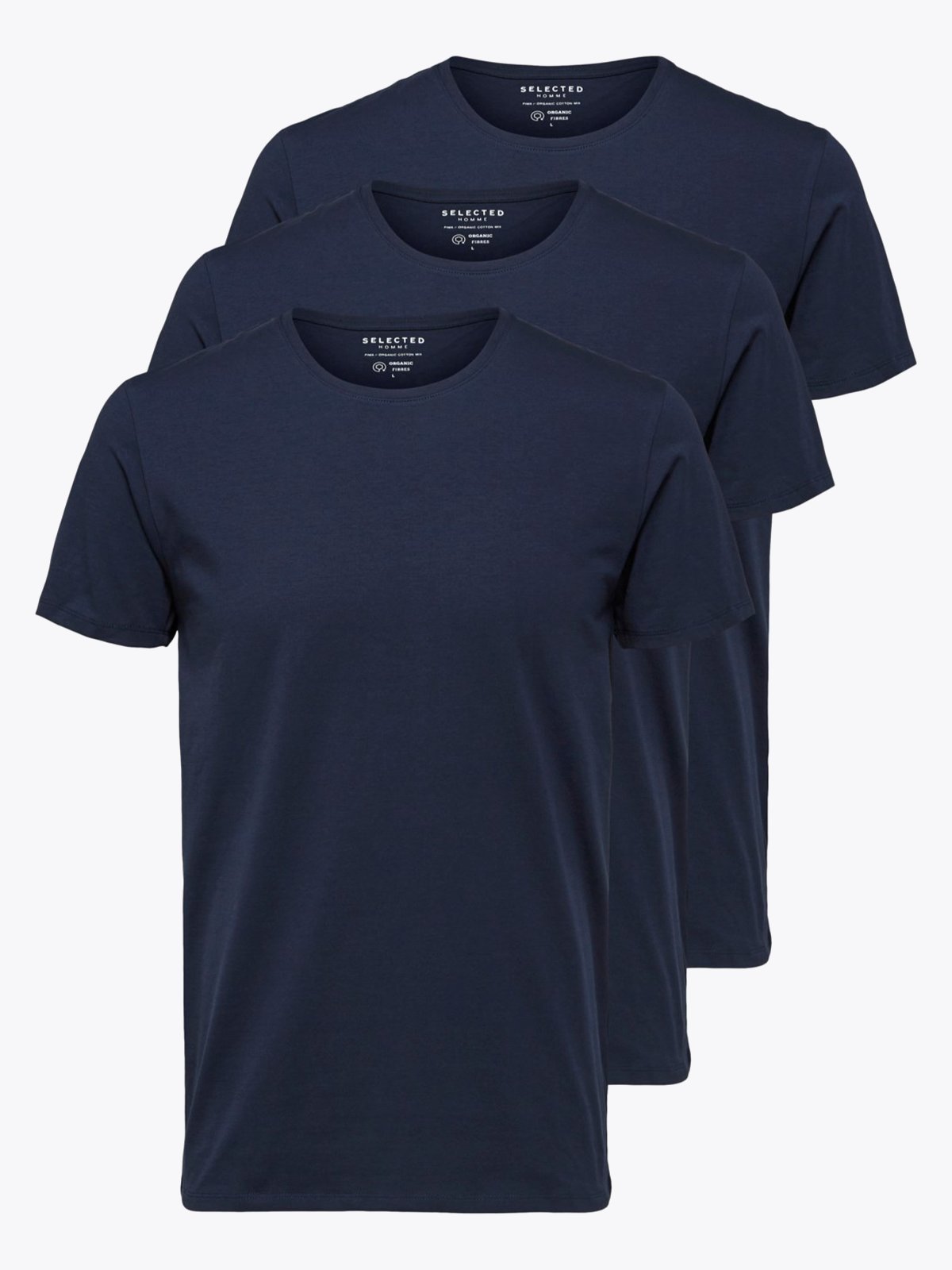 Selected Homme New Pima 3-Pack Short Sleeve O-Neck Navy