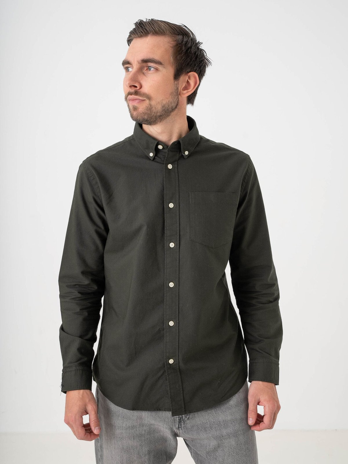 Selected Homme Selected Homme Reg Rick Oxford Shirt Long Sleeve Rosin Mixed Forest Night