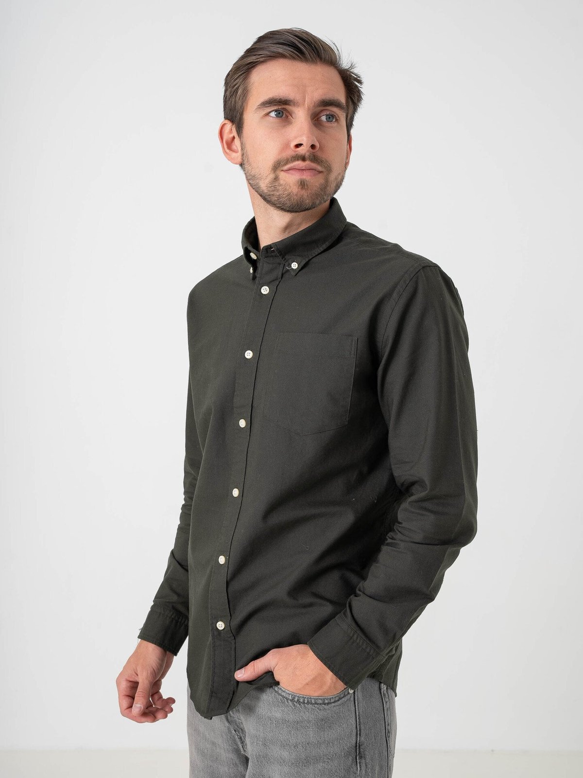 Selected Homme Selected Homme Reg Rick Oxford Shirt Long Sleeve Rosin Mixed Forest Night
