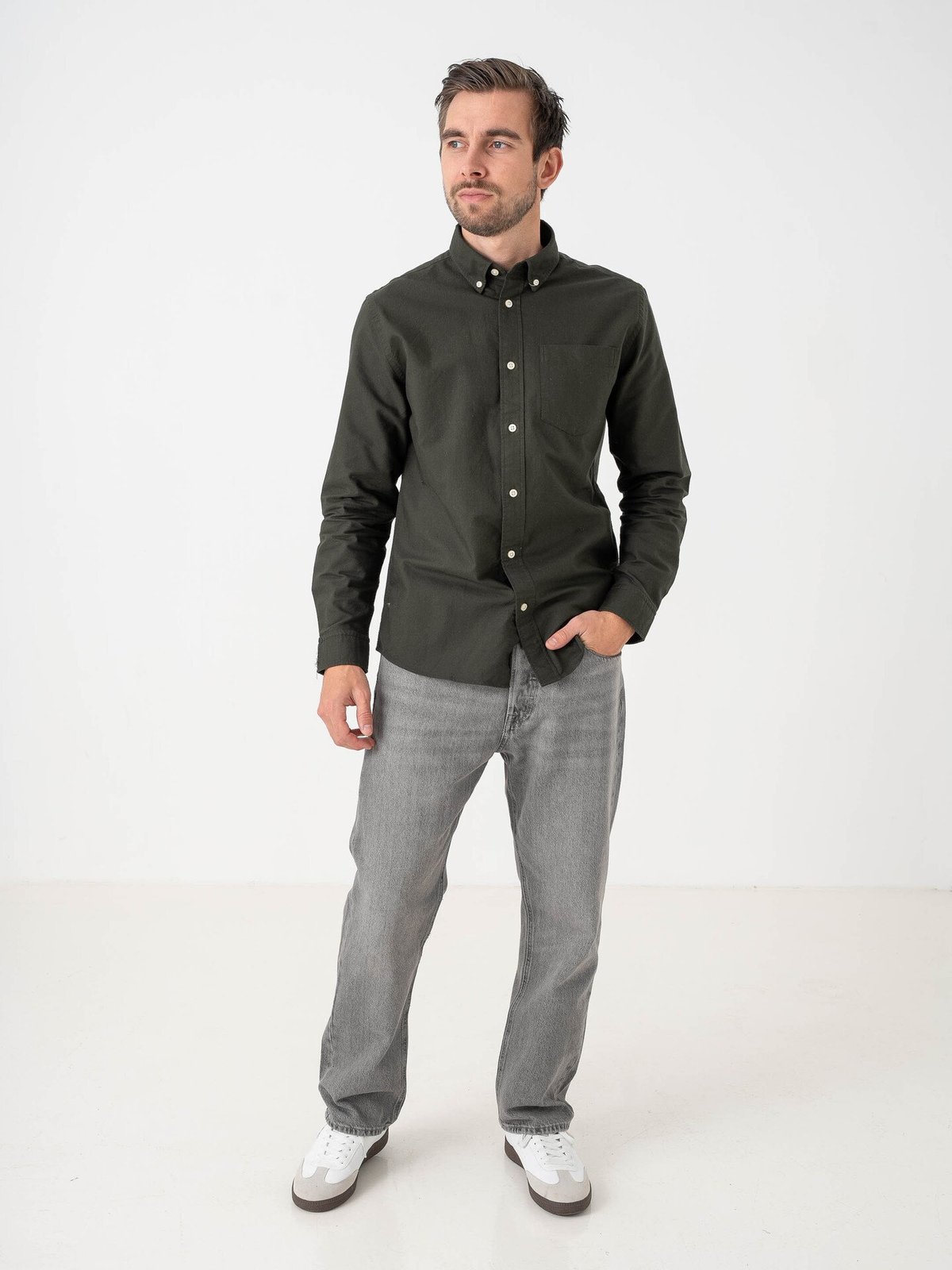 Selected Homme Selected Homme Reg Rick Oxford Shirt Long Sleeve Rosin Mixed Forest Night