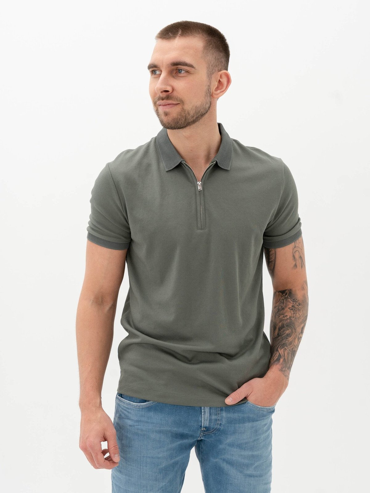 Selected Homme Selected Homme Fave Zip Short Sleeve Polo Agave Green