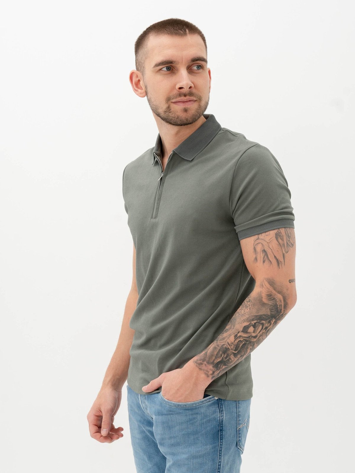 Selected Homme Selected Homme Fave Zip Short Sleeve Polo Agave Green