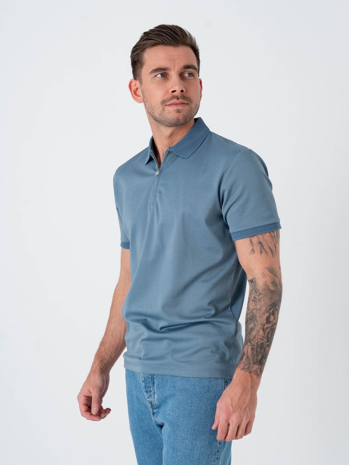 Selected Homme Selected Homme Fave Zip Short Sleeve Polo Blue Mirage