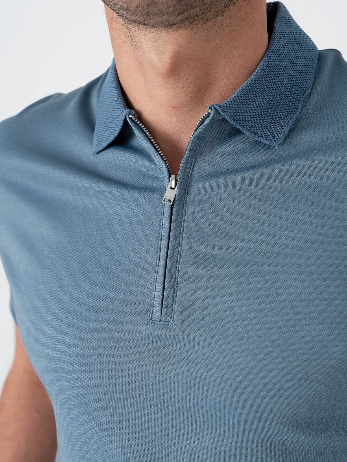 Selected Homme Selected Homme Fave Zip Short Sleeve Polo Blue Mirage