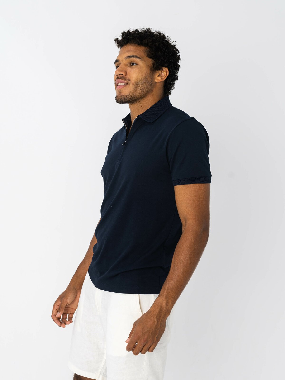 Selected Homme Selected Homme Fave Zip Short Sleeve Polo Sky Captain