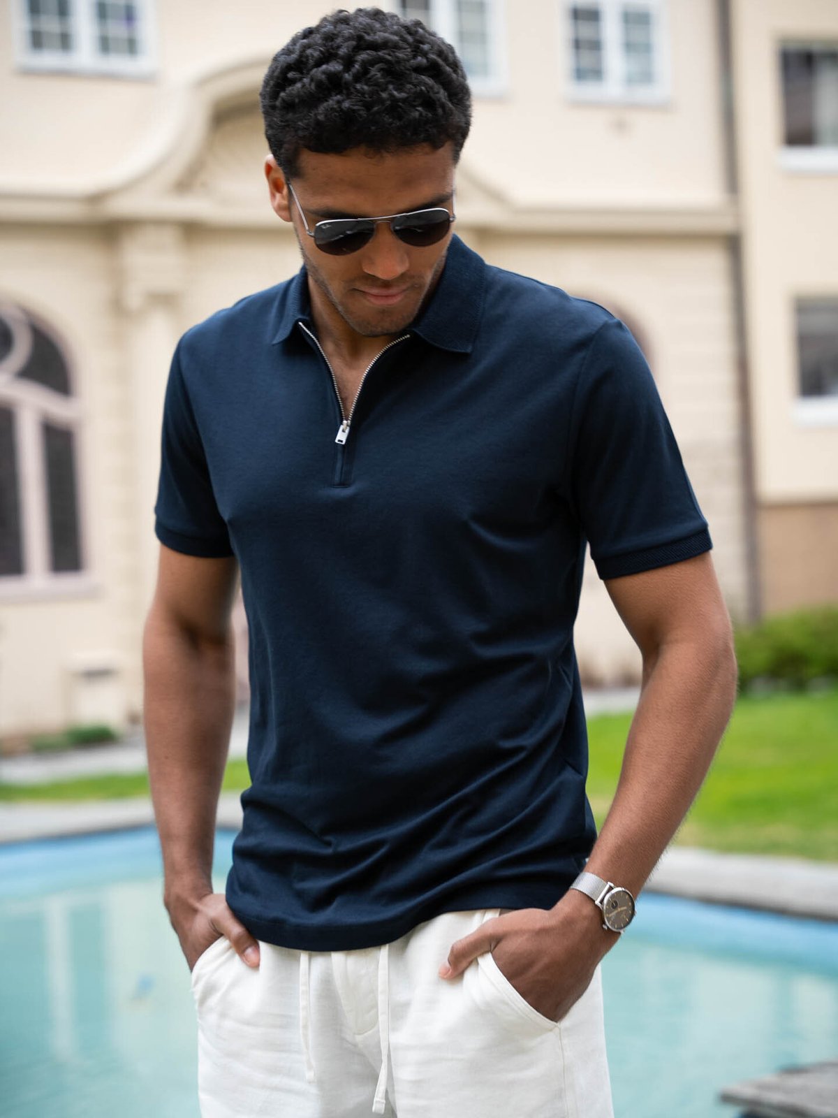 Selected Homme Selected Homme Fave Zip Short Sleeve Polo Sky Captain