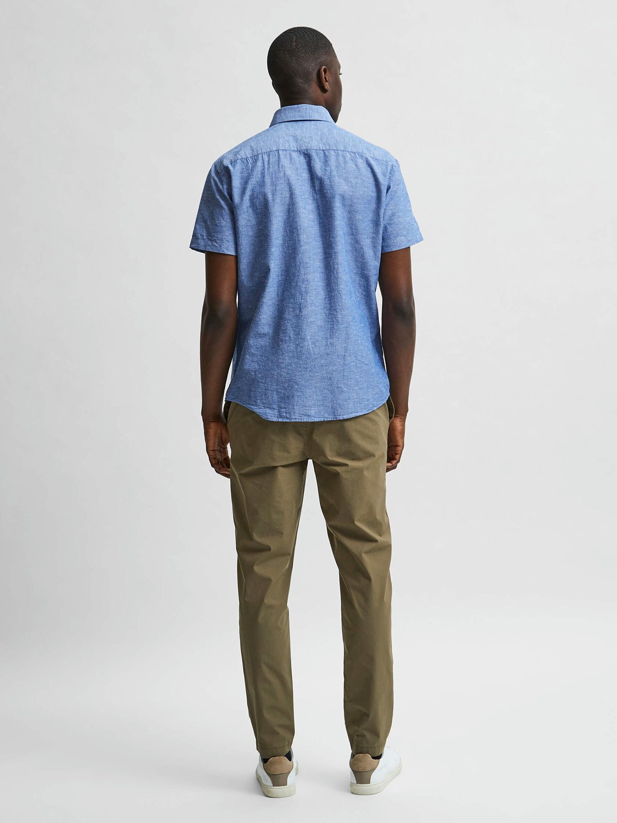 Selected Homme Regular New-Linen Shirt Short Sleeve Classic Medium Blue Denim