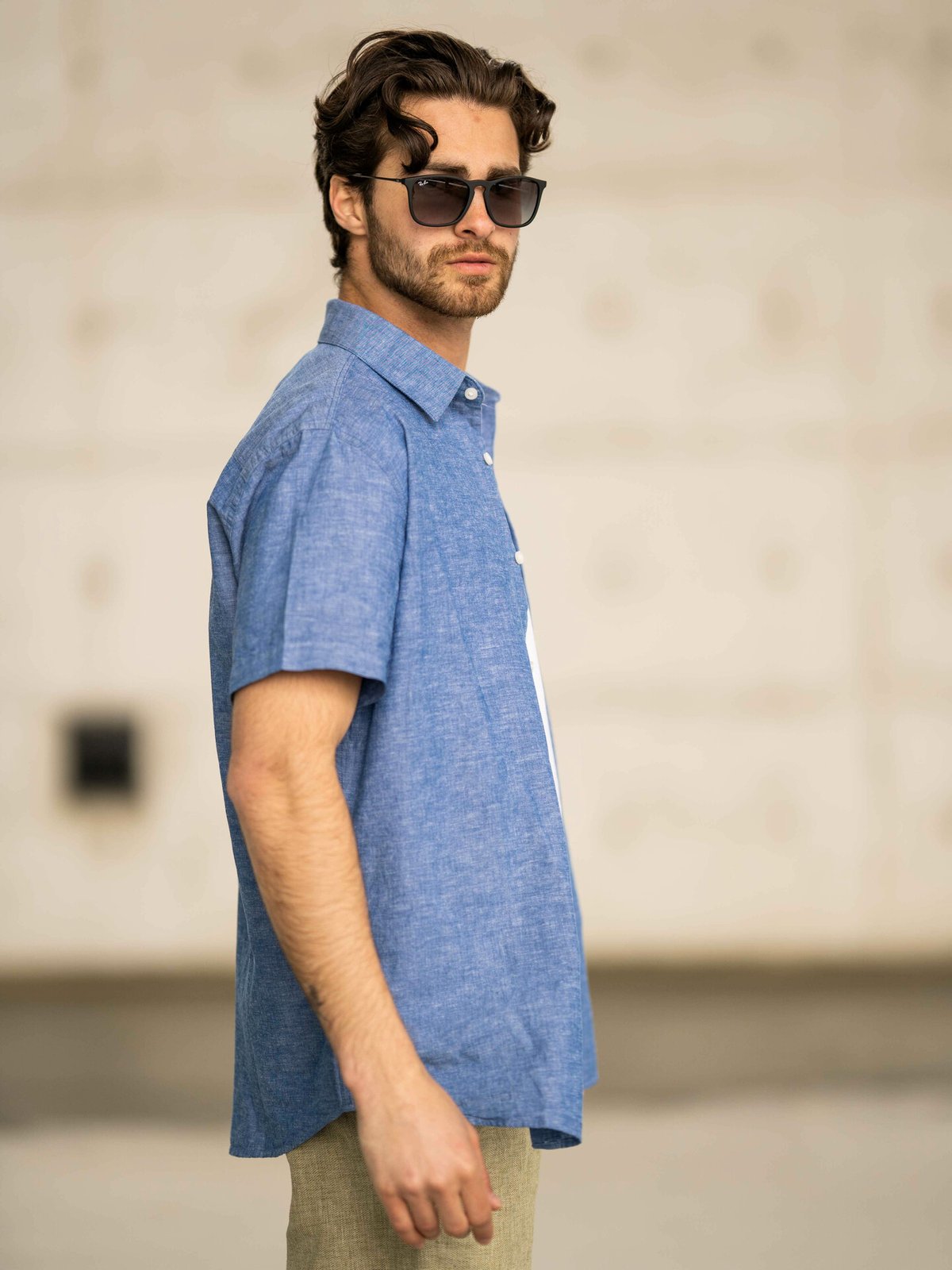Selected Homme Regular New-Linen Shirt Short Sleeve Classic Medium Blue Denim