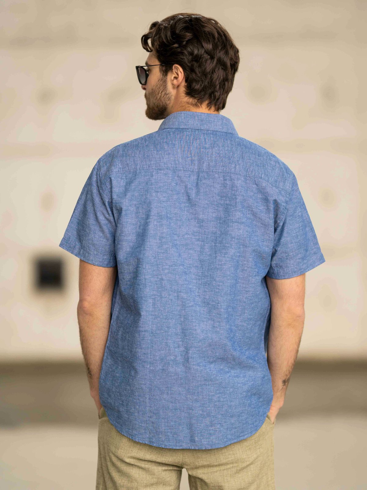 Selected Homme Regular New-Linen Shirt Short Sleeve Classic Medium Blue Denim