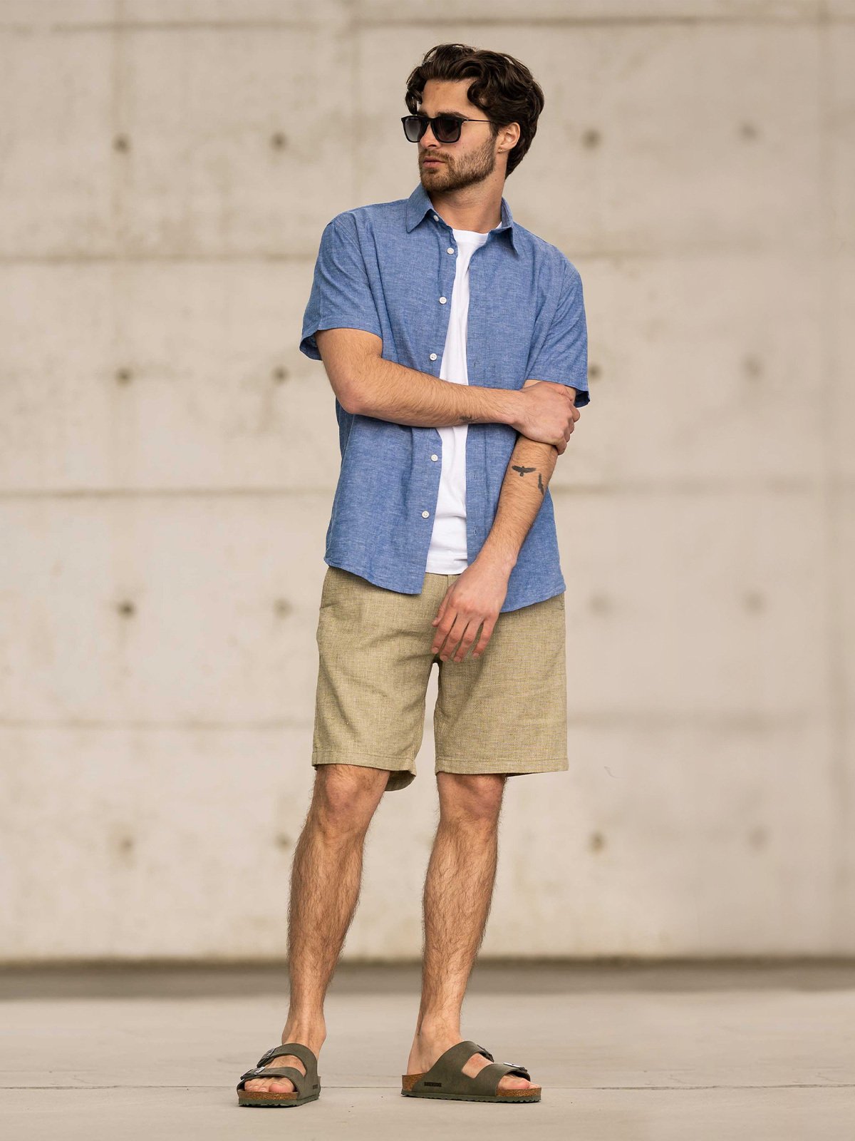 Selected Homme Regular New-Linen Shirt Short Sleeve Classic Medium Blue Denim
