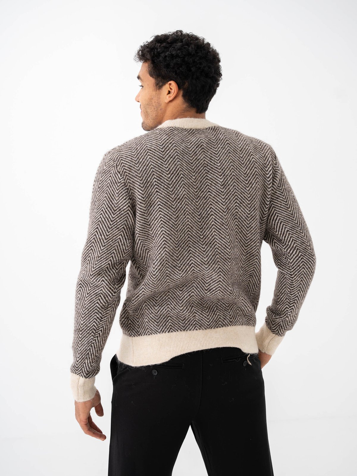 Selected Homme Rai Long Sleeve Knit Crew Neck Chocolate Torte Herringbone Fog