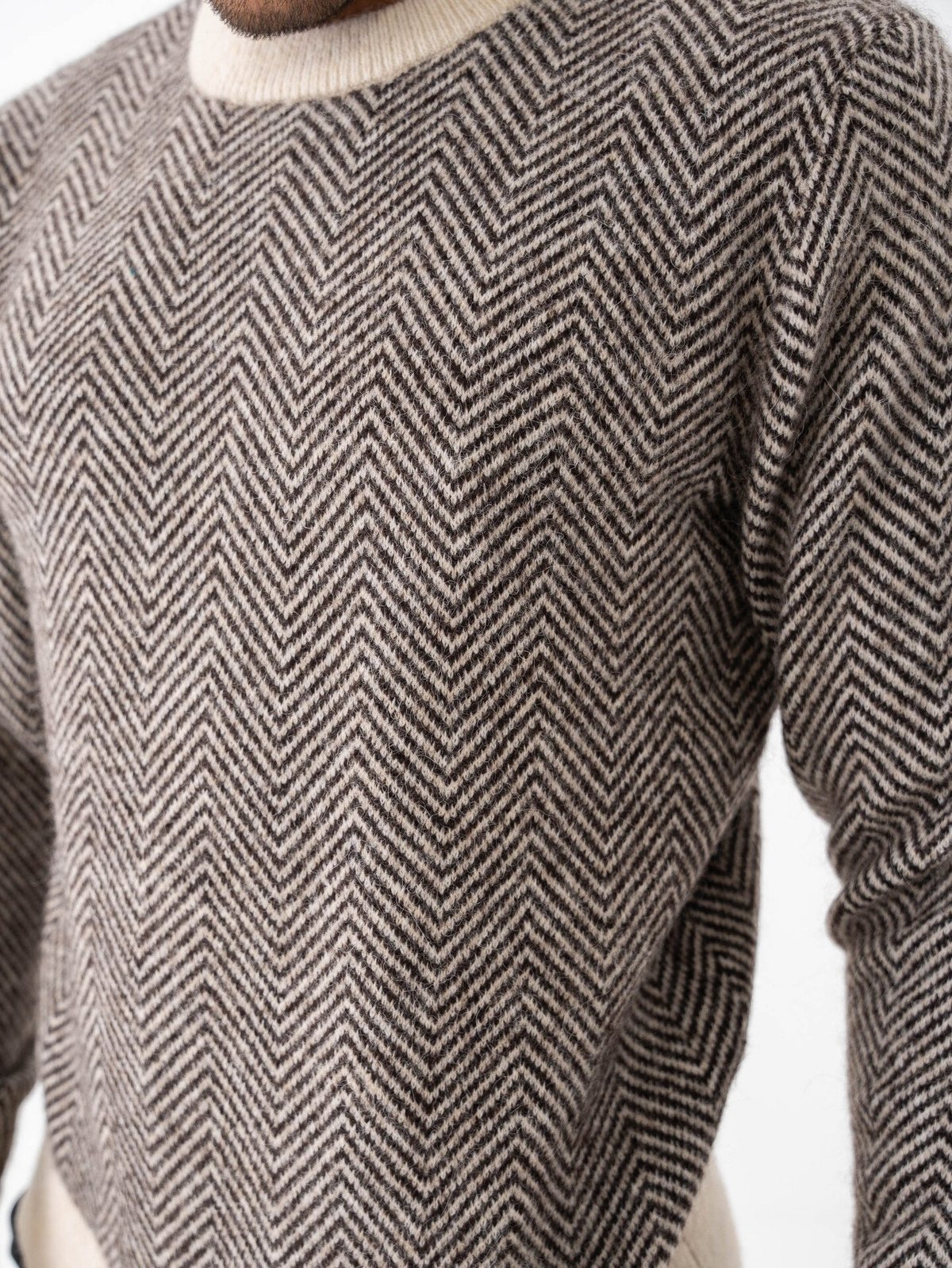 Selected Homme Rai Long Sleeve Knit Crew Neck Chocolate Torte Herringbone Fog