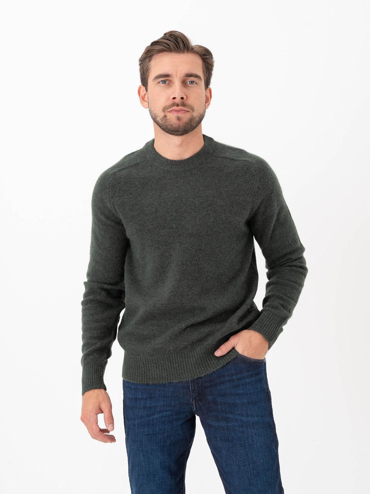 Selected Homme Rai Long Sleeve Knit Crew Neck Deep Forest