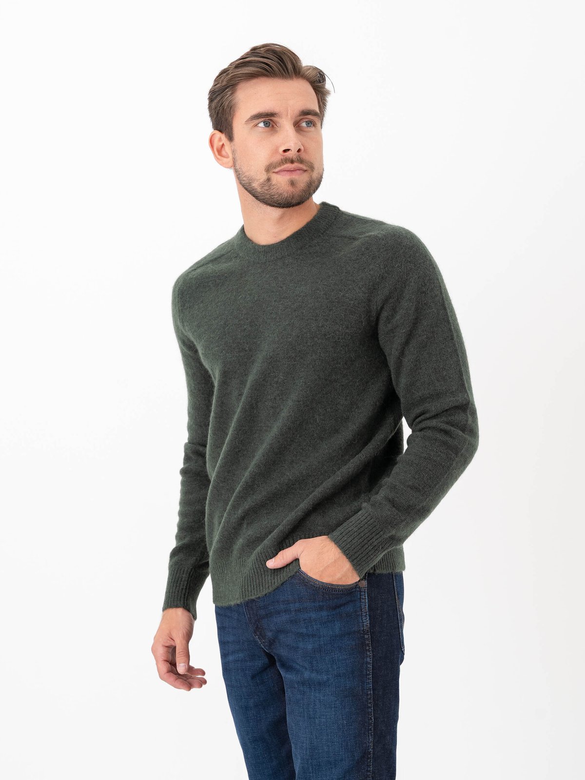 Selected Homme Rai Long Sleeve Knit Crew Neck Deep Forest