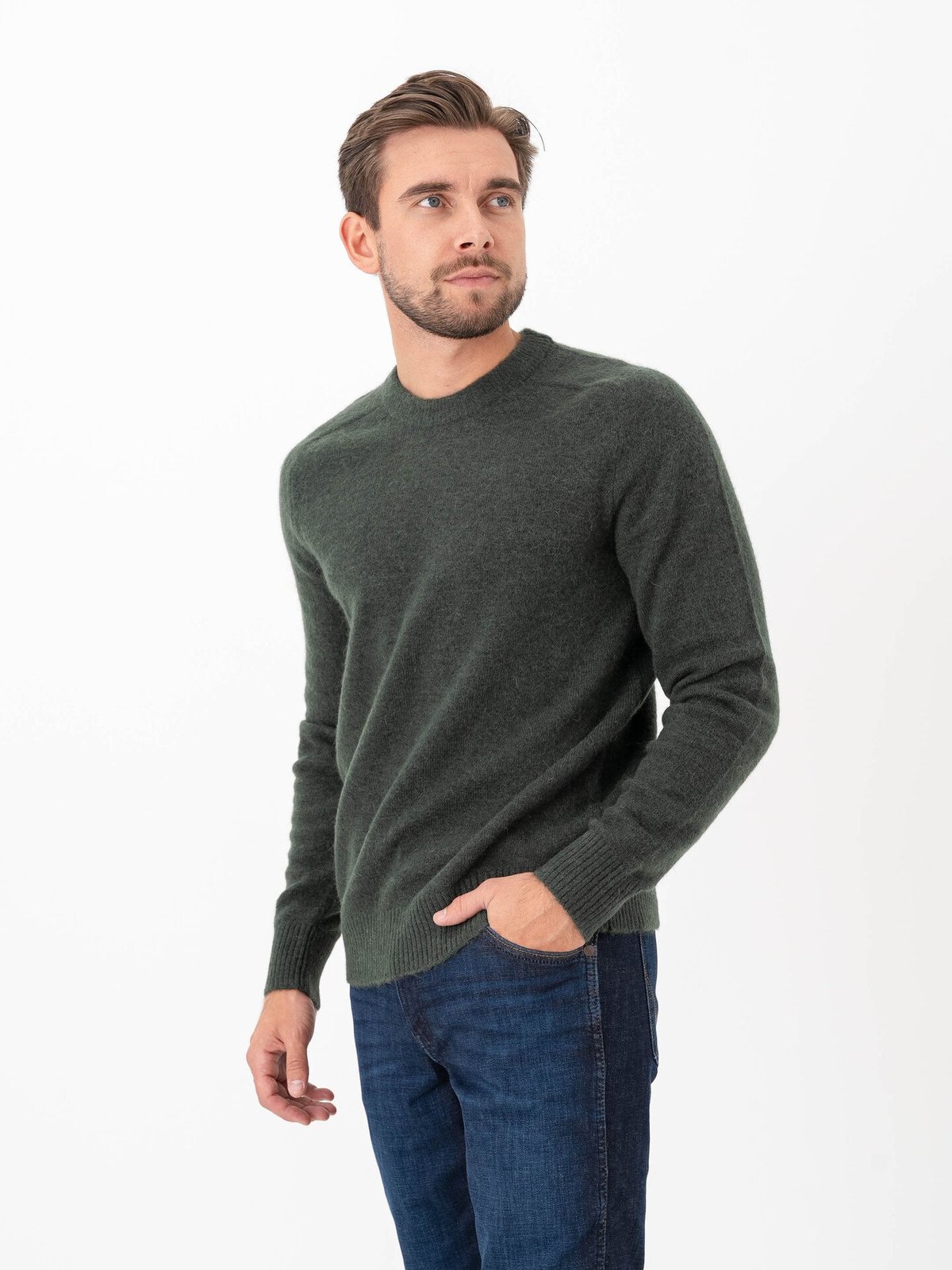 Selected Homme Rai Long Sleeve Knit Crew Neck Deep Forest