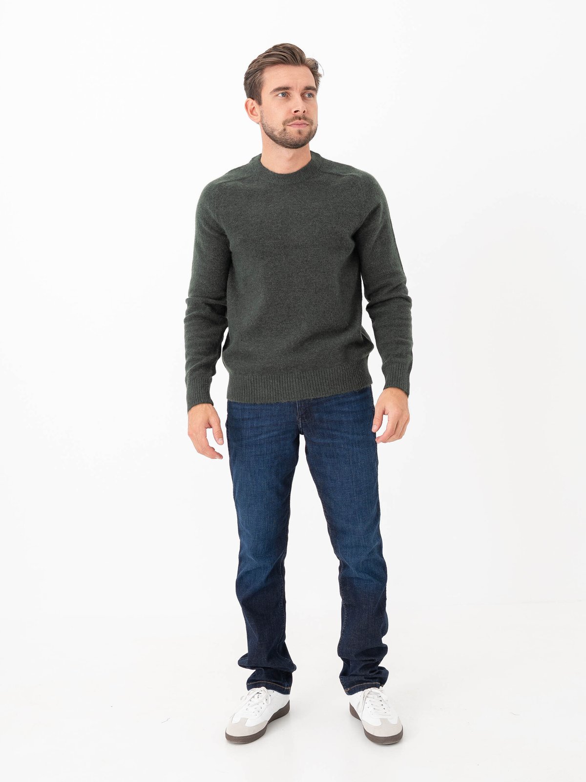 Selected Homme Rai Long Sleeve Knit Crew Neck Deep Forest