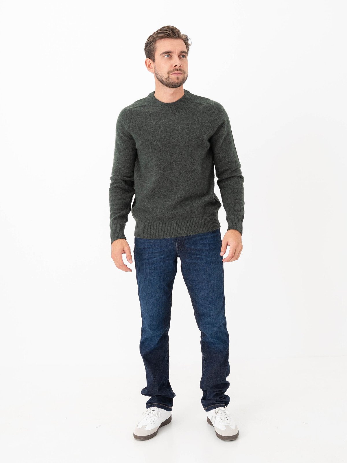 Selected Homme Rai Long Sleeve Knit Crew Neck Deep Forest