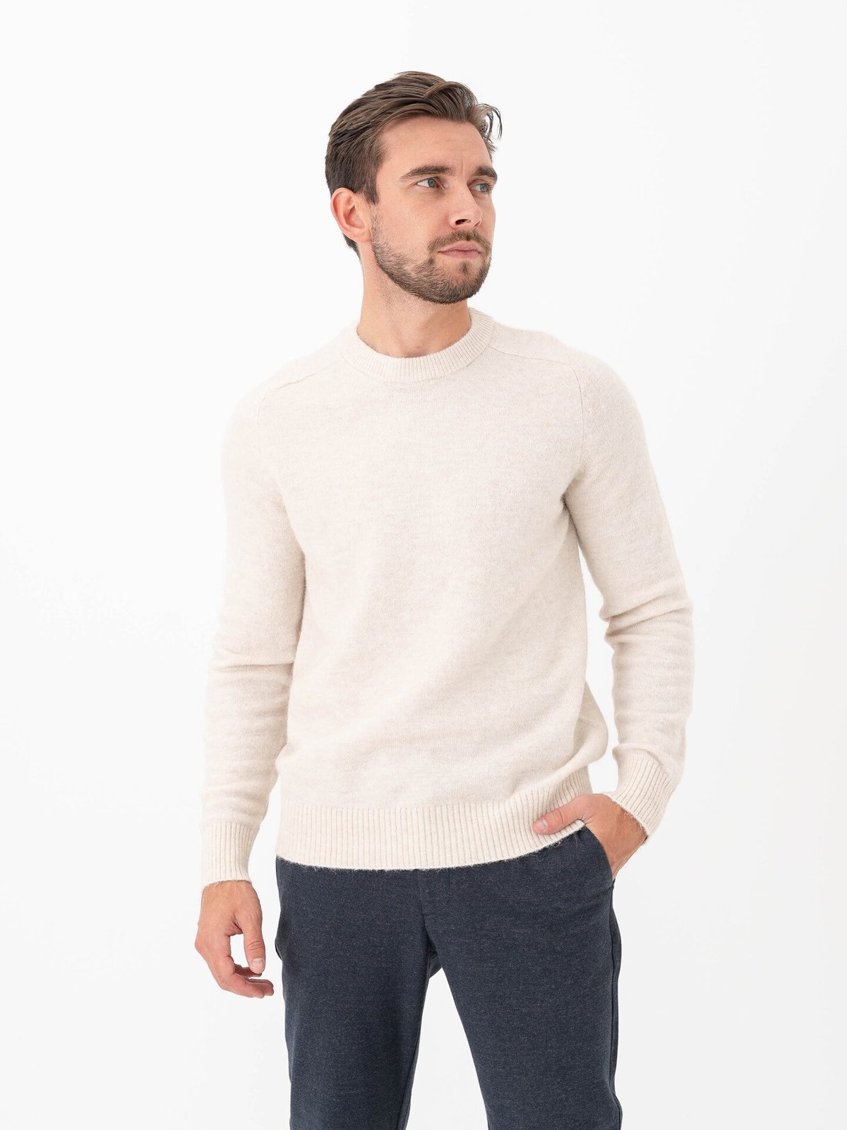 Selected Homme Rai Long Sleeve Knit Crew Neck Oatmeal Melange