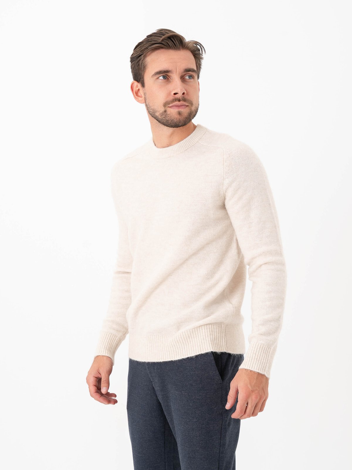 Selected Homme Rai Long Sleeve Knit Crew Neck Oatmeal Melange