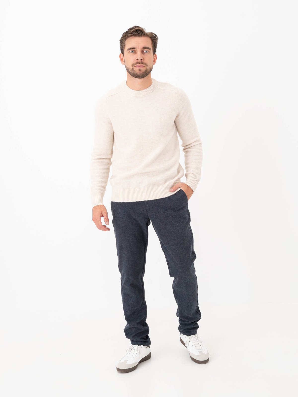 Selected Homme Rai Long Sleeve Knit Crew Neck Oatmeal Melange
